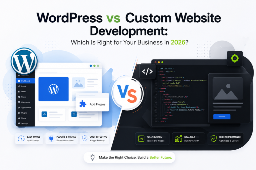 WordPress vs Custom Website Development concept for business owners in 2026