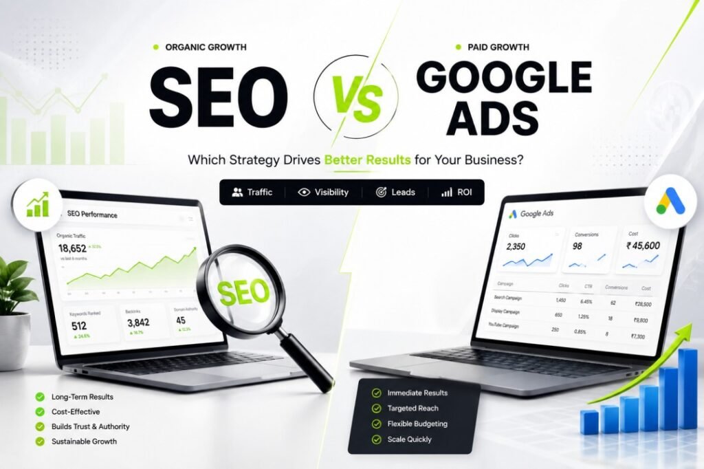 SEO vs Google Ads comparison for business growth in 2026